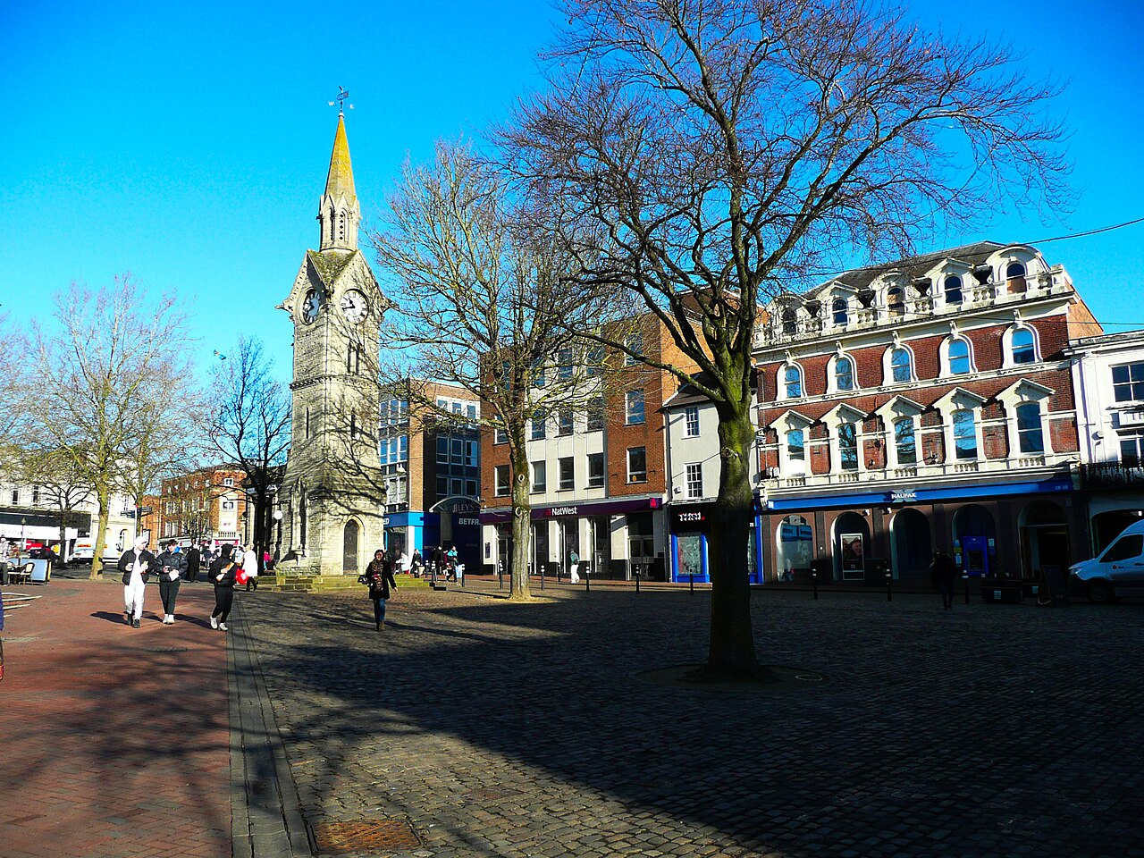 Aylesbury Market Square with the clock tower and town-centre buildings