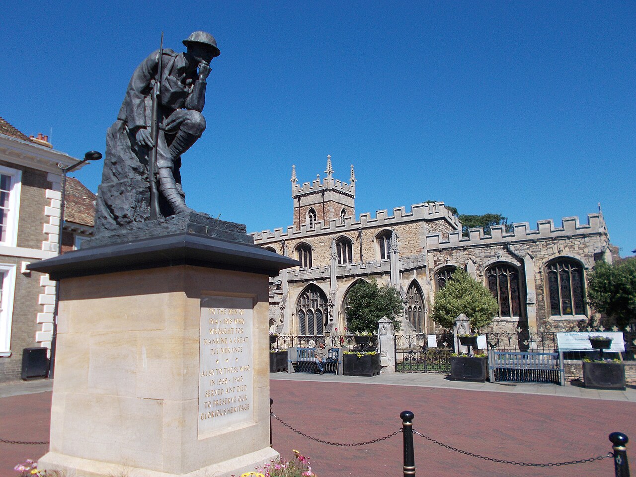 Thinking Soldier memorial in Huntingdon Market Square